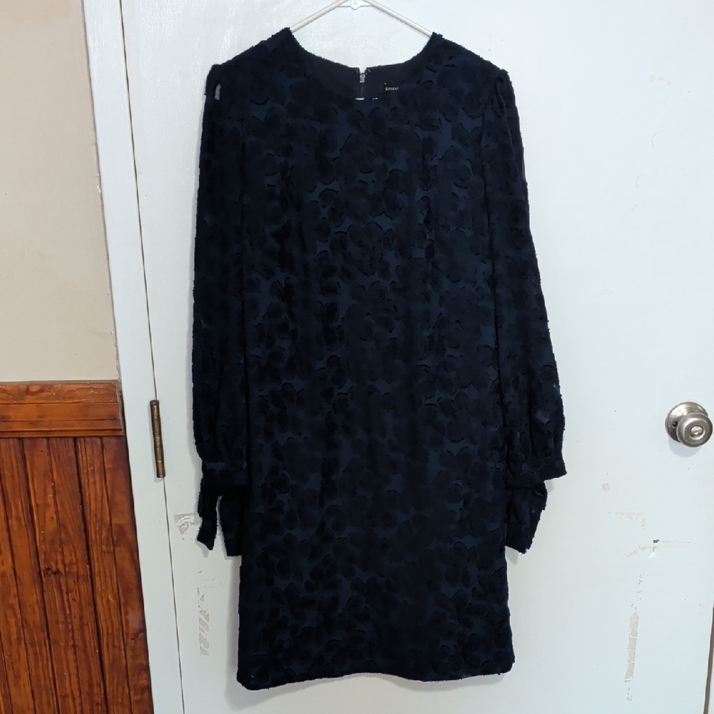 Banana Republic Black Floral Long Sleeve Dress